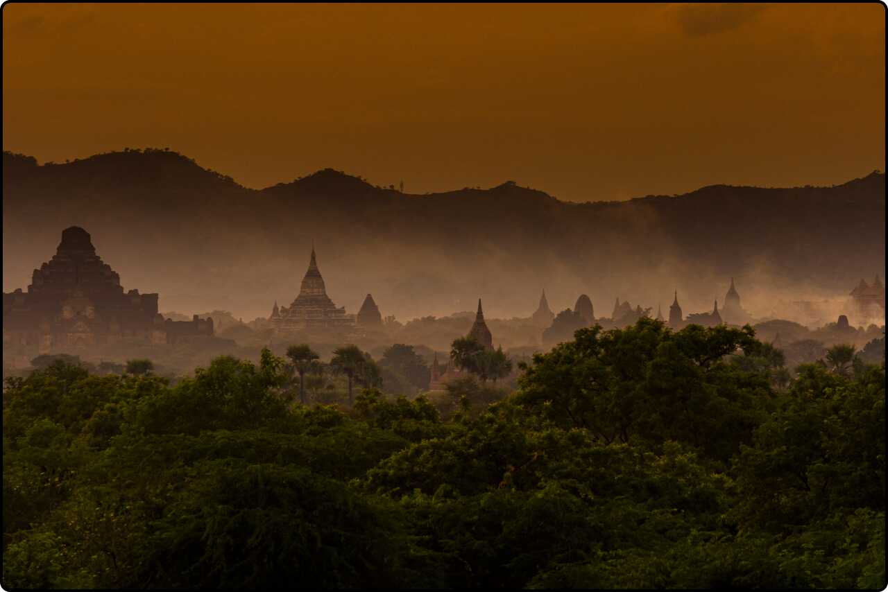 The timeless beauty of Old Bagan's temples surrounded by lush greenery.